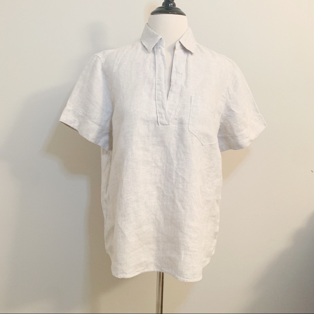 J Crew Linen Pullover Top Tan Sz S